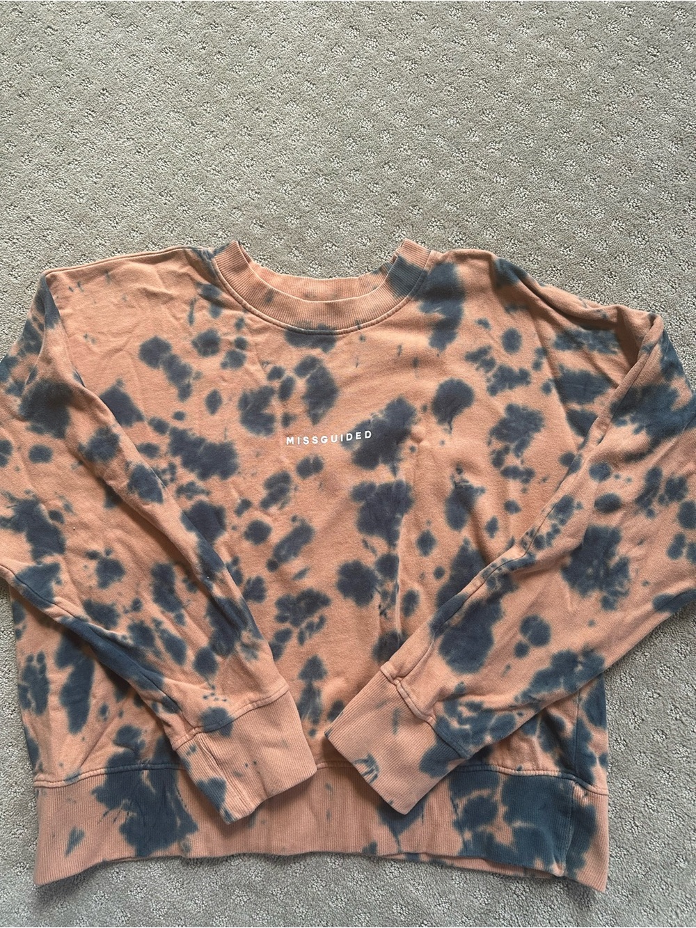 Missguided Peach and Charcoal Tie-Dye Pullover Sweatshirt